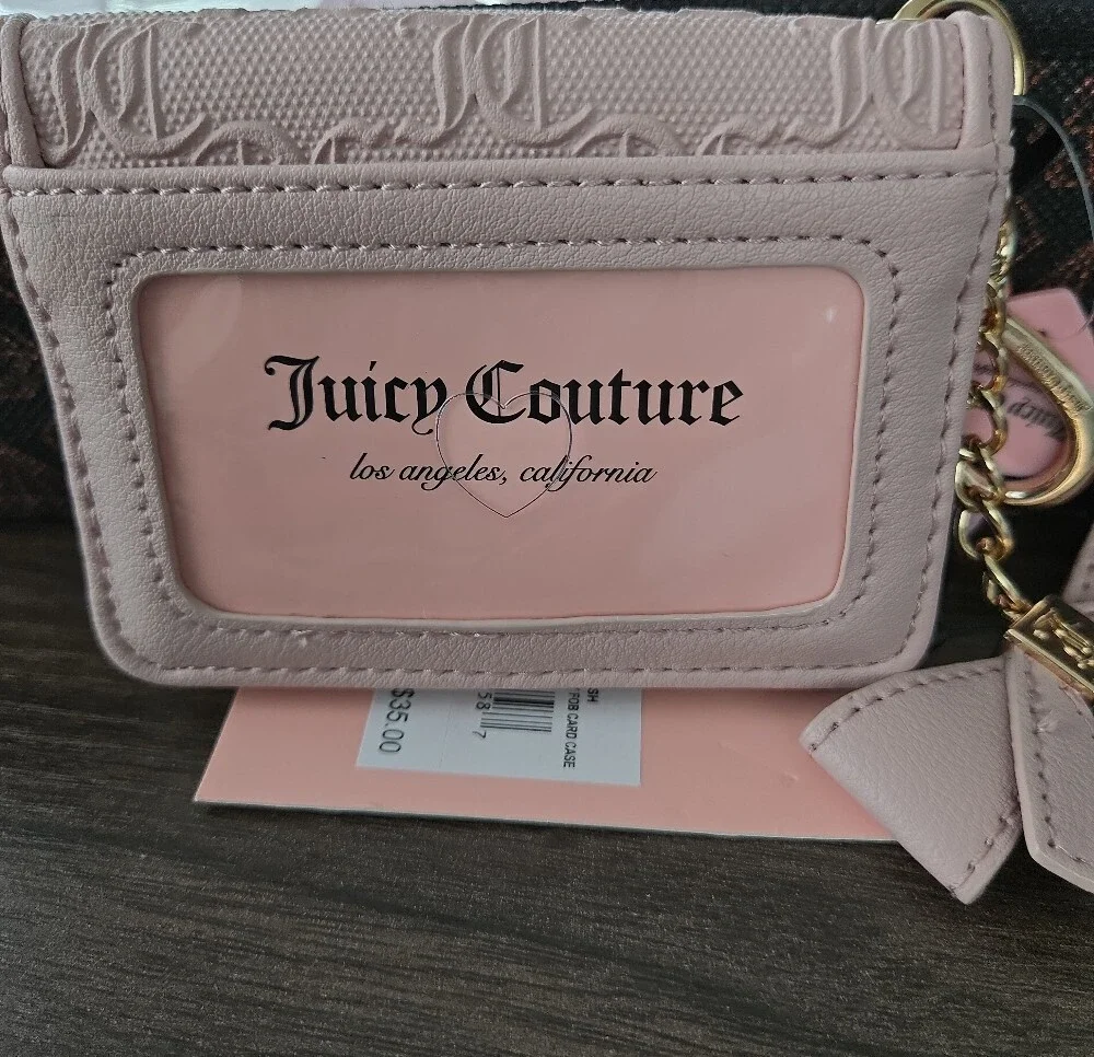 Juicy Couture Dusty Blush Wallet – Gold Logo Keychain & Bow Charm